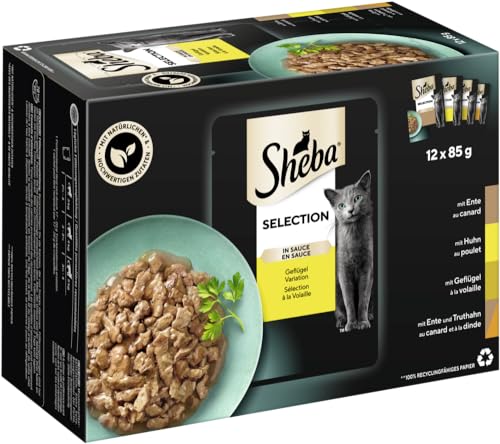 Sheba 96 x 85 g Varietäten Frischebeutel, Selection in Sauce Geflügel Variation für ausgewachsene Katzen, ohne künstliche Aromastoffe und Konservierungsstoffe