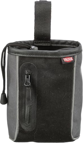 TRIXIE Snack-Tasche 2 in 1, Leckerlibeutel mit Zugband, Gürtelschlaufe, integrierter Kotbeutelspender, reflektierenden Elementen, Baumwolle/Polyester