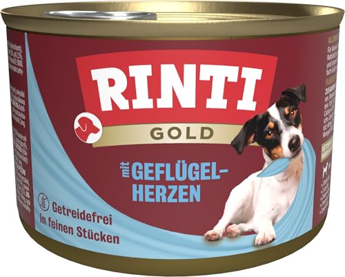Rinti Gold Sparpaket, 24 x 185 g Geflügelherzen, Hundefutter ohne Formfleisch und künstliche Zusätze