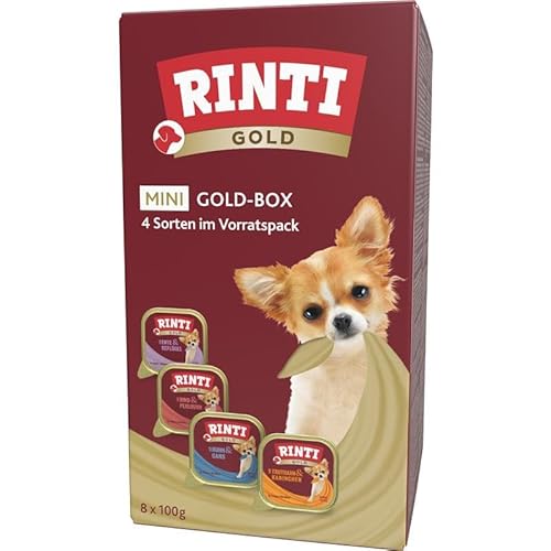 Rinti Schale Gold Mini Goldbox, 32x100g Hundefutter mit 65% Fleisch und Innereien, ohne künstliche Zusätze