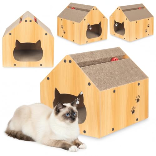 COIL Kratztonne 3in1, Katzenhöhle, Katzenkratzbaum und Katzenbett aus umweltfreundlichem MDF und Kratzpappe, Höhe: 34,5 cm