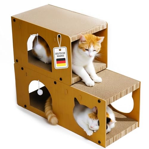 Roxlin ROXLIN Katzen TV-Möbel, Holzdesign in Gelb, modernes Katzenspielzeug mit Kratzfläche und Höhlen, stabiles Tunnel-Modell für Wohnzimmer