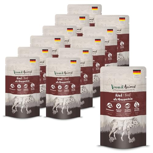 Venandi Animal Premium Nassfutter für Katzen Rind, Monoprotein, 12er Pack (12 x 125 g), getreidefrei, 99 % Fleischanteil