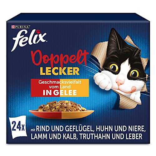 PURINA FELIX So gut wie es aussieht Doppelt Lecker in Gelee, Katzennassfutter 24x85g Portionsbeutel, komplett und ausgewogen mit Vitaminen D und E, ohne Farbstoffe und künstliche Aromastoffe