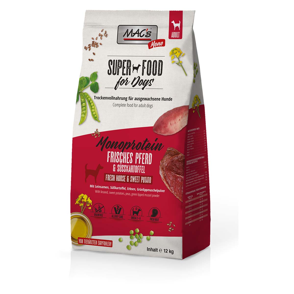 MAC's Dog Mono Pferd, Trockenfutter für allergieanfällige Hunde, 2x12kg