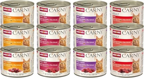 animonda Carny Adult Herzhafte Variation, Katzennassfutter für ausgewachsene Katzen, 100 % frische Zutaten, ohne Getreide und Zucker, 12 x 200 g