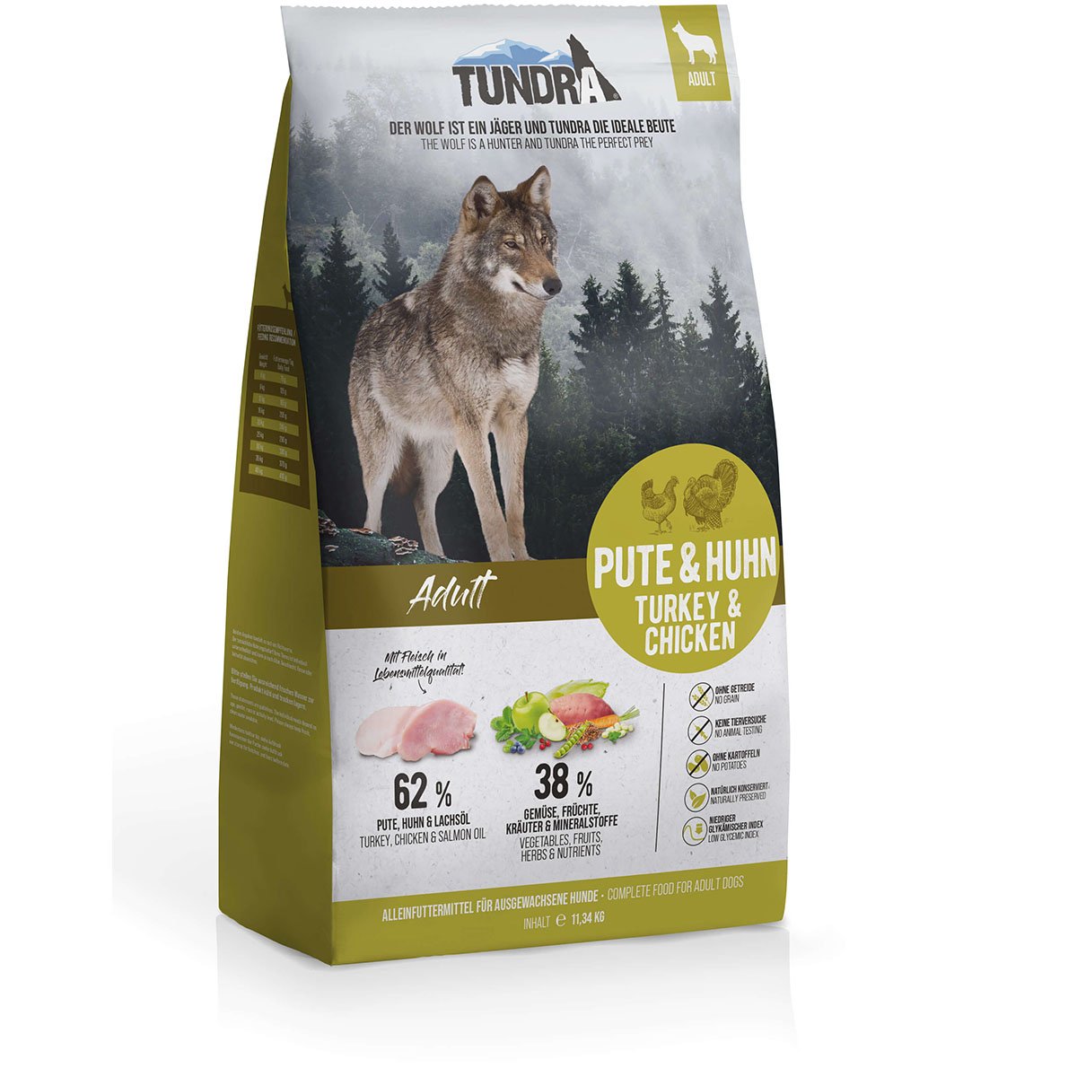 Tundra Trockenfutter Pute und Huhn, proteinreiches Hundefutter für alle Lebensphasen, 11,34kg