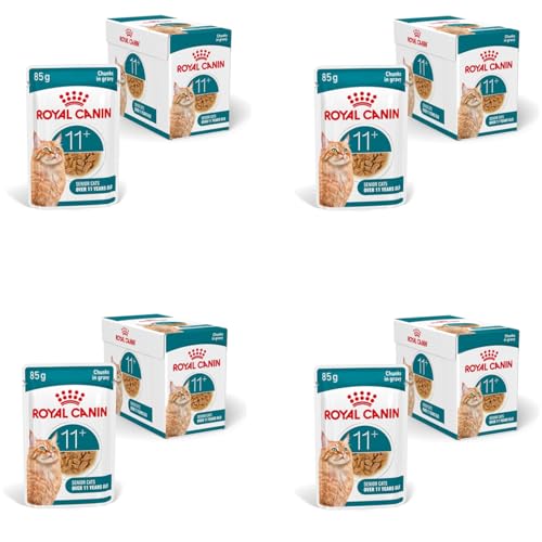 ROYAL CANIN AGEING 11+ Gravy, 4er Pack mit 4 x 12 x 85 g, Nassfutter für Senior Katzen ab 11 Jahren, HealthyAge7™ Complex, unterstützt Verdauung, Gelenkfunktion und Nierenfunktion