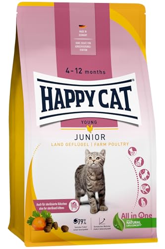 Happy Cat 70539 Young Junior Land Geflügel, Katzen-Trockenfutter für Jung-Katzen ab 4 Monaten, 1,3 kg, hochwertige bio-zertifizierte Zutaten, made in Germany
