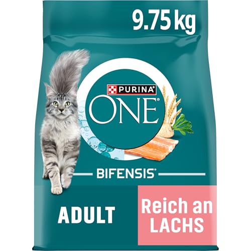 PURINA ONE Bifensis Trockenfutter mit Lachs, Alleinfuttermittel für ausgewachsene Katzen, 9,75 kg, unterstützt gesundes Harnsystem