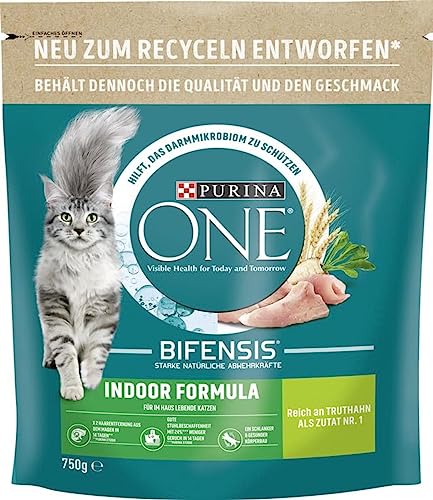 PURINA ONE BIFENSIS Indoor Formula Kattenbrokjes – Droogvoer Voor Binnenkatten, Met Kalkoen, 6 X 1,4 Kg, Tegen Haarballen En Voor Gewichtscontrole