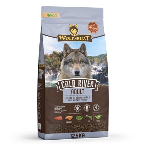 WOLFSBLUT Cold River Trockenfutter für Hunde Adult, 12,5 kg, getreidefreie Rezeptur mit Forelle und Süßkartoffeln, reich an Superfoods