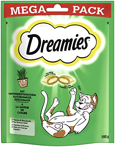 Dreamies Portionsbeutel Mega Pack, Katzensnacks mit Katzenminze Geschmack, 80g, ausgewogen und leicht verdaulich
