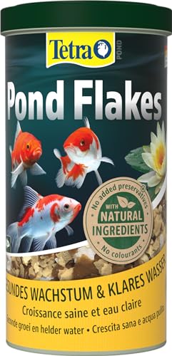 Tetra Pond Flakes, Fischfutter-Flocken für kleinere und junge Teichfische, ausgewogene Ernährung, 1 L Dose