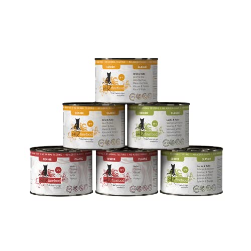 catz finefood Senior Collection Katzenfutter nass - 6 x 200g Dosen, getreidefrei, hoher Fleischanteil über 91%, für ältere Katzen mit Vitaminen & Mineralien