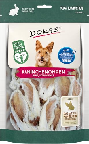 DOKAS Kaninchenohren mit Fell, Getreidefreier Premium Natursnack für kleine Hunde, 100 g