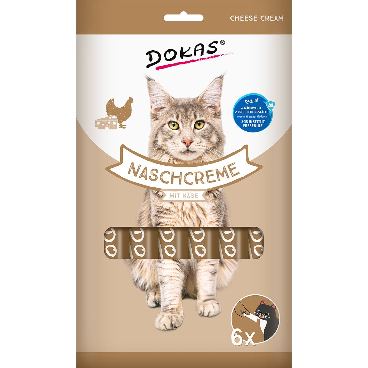 Dokas Naschcreme mit Käse, Katzensnack mit Hühnchen und Mozzarella, 90g