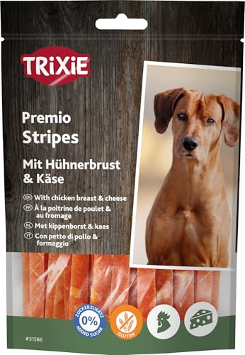 Trixie PREMIO Cheese Chicken Stripes, proteinreicher Hundesnack für aktive Hunde, 100g