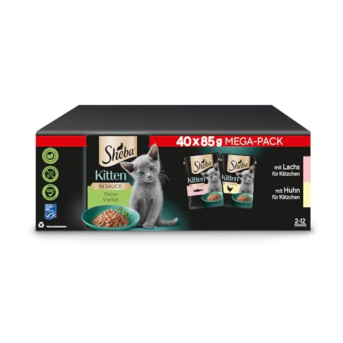 Sheba Katzen Nassfutter für Kitten, Feine Vielfalt mit Lachs (MSC) und Huhn in Sauce, Multipack 40x85g