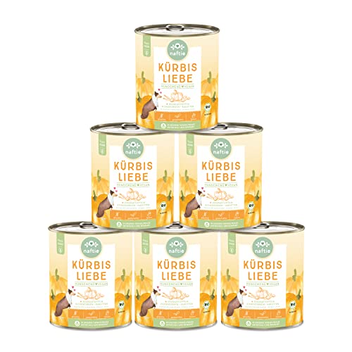 naftie veganes Hundefutter Bio Kürbis Liebe, Veggie Nassfutter Menü mit Süßkartoffeln & Kichererbsen, glutenfrei und purinarm, Diät-Futter, 6X 800g