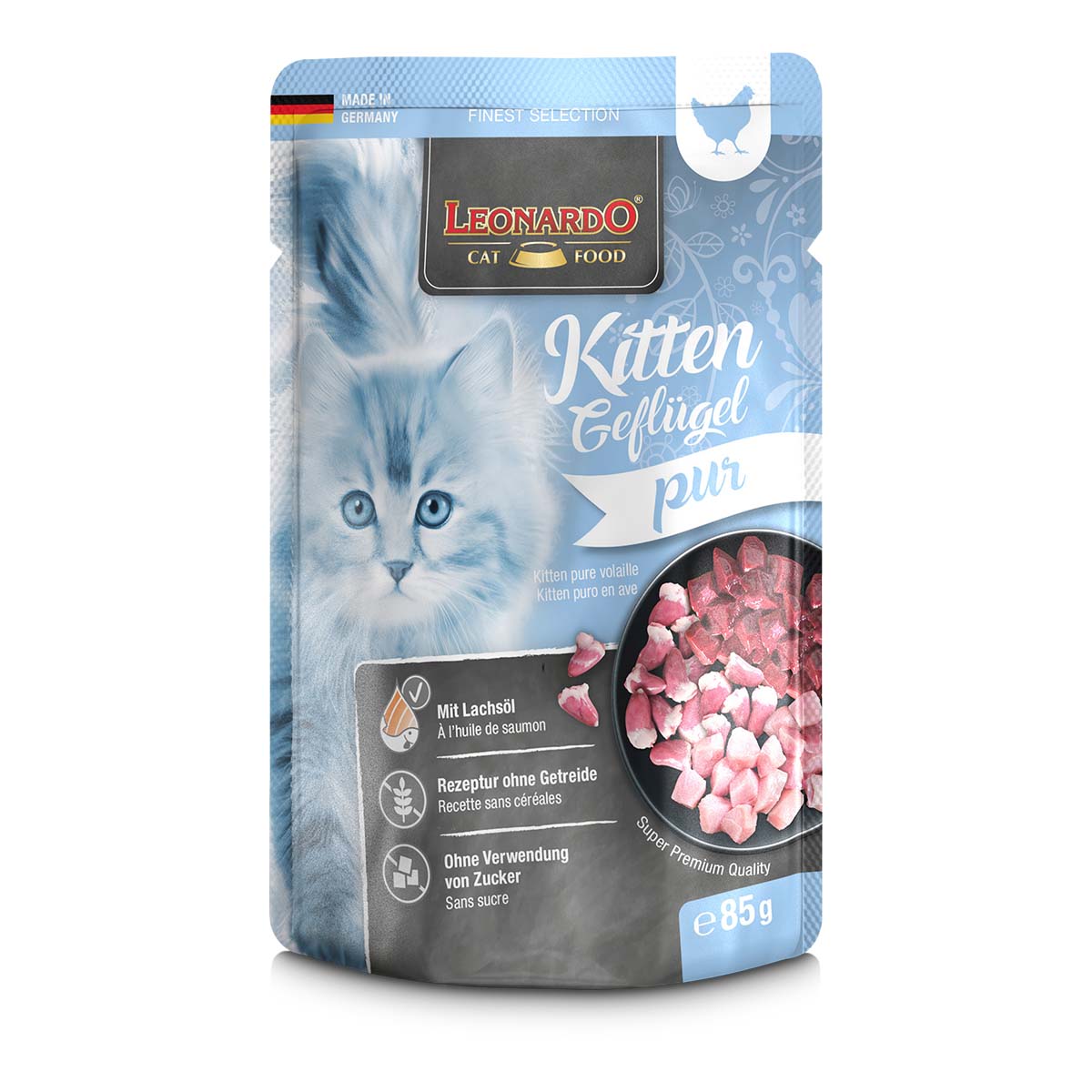 Leonardo Finest Selection Kitten Geflügel pur, Katzen-Nassfutter in praktischen Einzelportionen, 16x85g