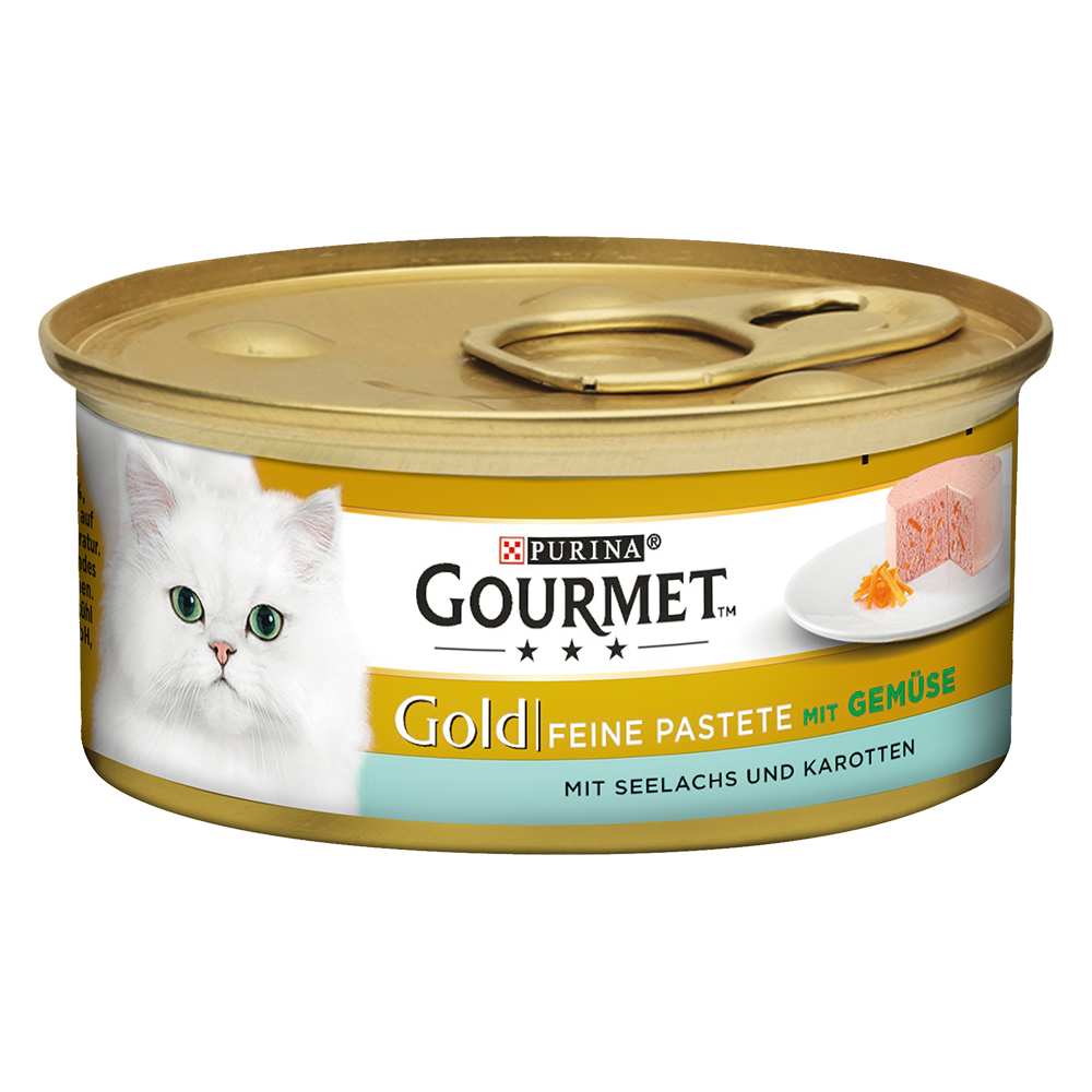 Gourmet Gold Feine Pastete, Katzen-Nassfutter mit Seelachs & Karotte, 12 x 85 g