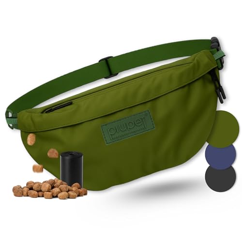 PiuPet® Leckerlitasche, wasserdichte Gassitasche für Hunde mit 3 Reißverschlussfächern, 2-in-1 Bauchtasche & Umhängetasche, herausnehmbare Innentasche, grün
