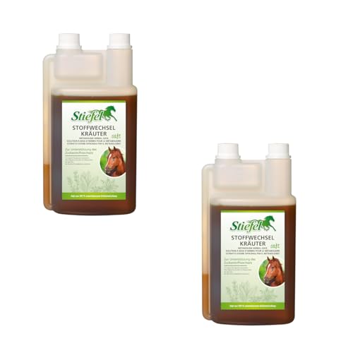 Stiefel Stoffwechselkräutersaft Doppelpack, 2 x 1 l, flüssiges Ergänzungsfuttermittel für Pferde zur Unterstützung der Kohlenhydratverwertung, ohne Farbstoffe
