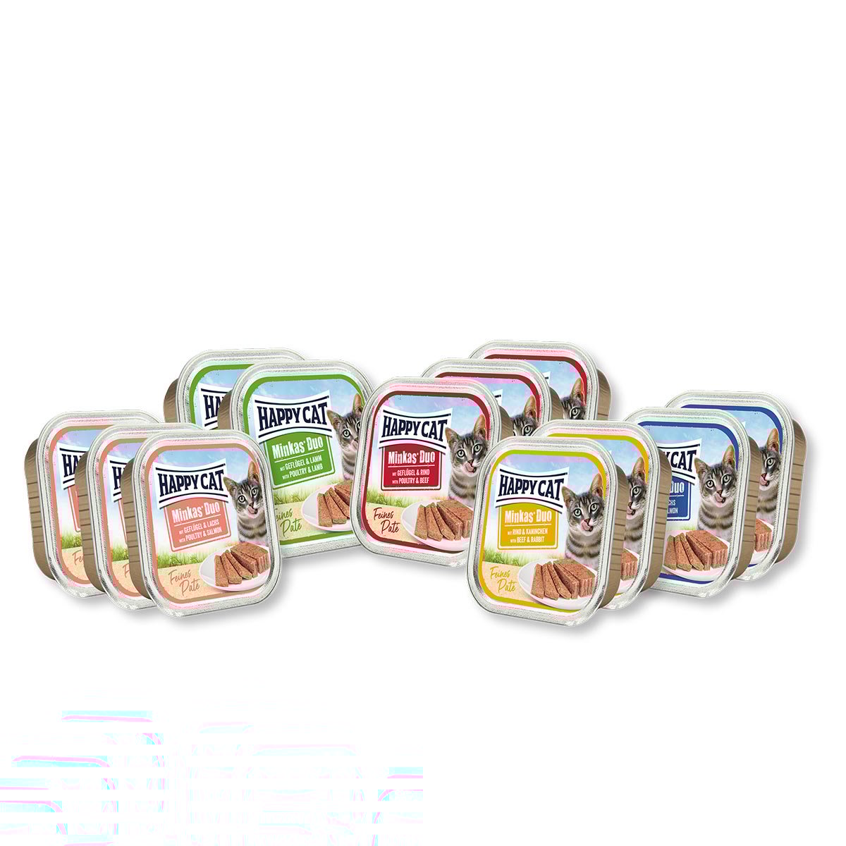 Happy Cat Minkas Duo Paté Mischtray, 12x100g, ausgewogenes Nassfutter mit 5 leckeren Sorten
