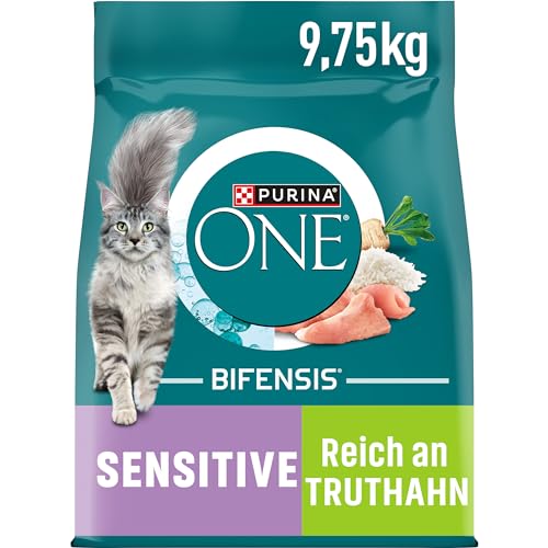 PURINA ONE BIFENSIS Sensitive, Trockenfutter für ausgewachsene Katzen, reich an Truthahn, hochverdaulich, 9,75 kg
