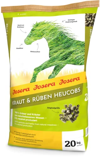 JOSERA Kraut & Rüben Heucobs, 20 kg | Premium Pferdefutter, melassefrei und ohne Zuckerzusatz, CO2-neutral, staubfrei, für haarige Auffütterung