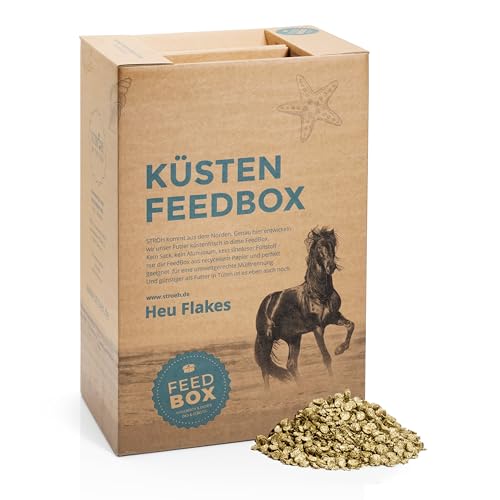 STRÖH Küsten Heu Flakes Pferd (25kg) • Rohfaserreiches Raufutter für alte Pferde • Fluffige Heucobs als Grundfutter-Ersatz