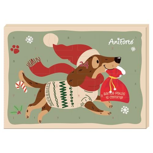 AniForte Adventskalender für Hunde 2025 - Natürliche getreidefreie Hundesnacks ohne Farb- & Konservierungsstoffe, mit kompostierbarer Zellstoff-Einlage, Maße L 33 x B 23 x H 3,5 cm