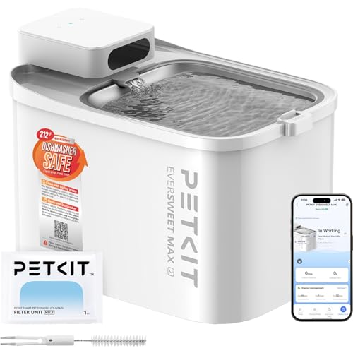PETKIT Intelligenter Haustier Trinkbrunnen 3L, Edelstahl & BPA-frei, Flüsterleise mit Bewegungssensor & App-Steuerung, Spülmaschinenfest
