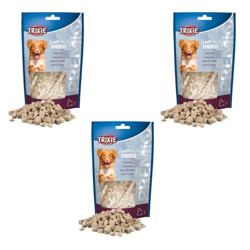 Trixie Freeze Dried Entenbrust, 3er Pack mit 99% Fleischgehalt, Ergänzungsfuttermittel für Hunde, ideal bei Futtermittelallergien, gefriergetrockneter Snack