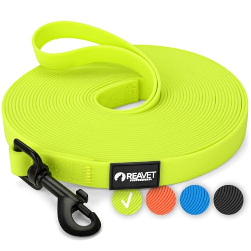 ReaVET Schleppleine für Hunde 10 Meter, Neon Gelb I Robuste, wasserfeste Trainingsleine mit Griff für große & kleine Hunde