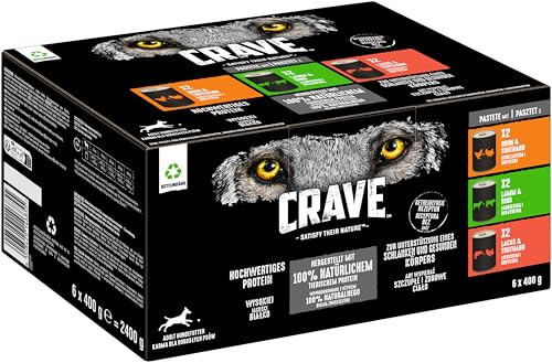 CRAVE Adult Hundefutter nass, ohne Getreide, 6x400g Dosen, Premium Nassfutter mit 100% natürlichem Protein, für Hunde mit sensibler Verdauung