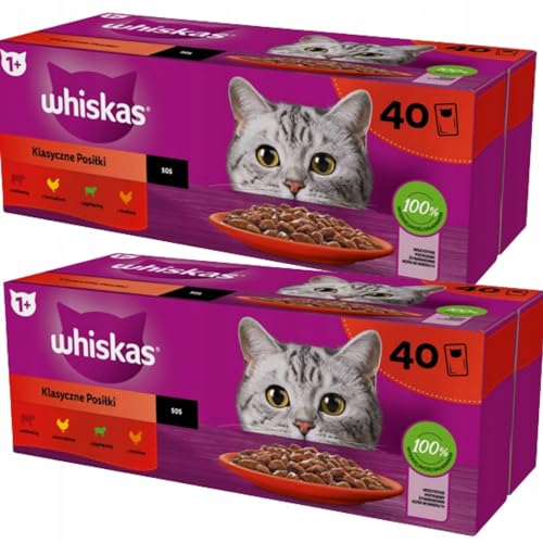 Whiskas Mega Pack 1+ Klassische Auswahl in Sauce, 40 x 85g, ausgewogenes Katzenfutter für glückliche Katzen