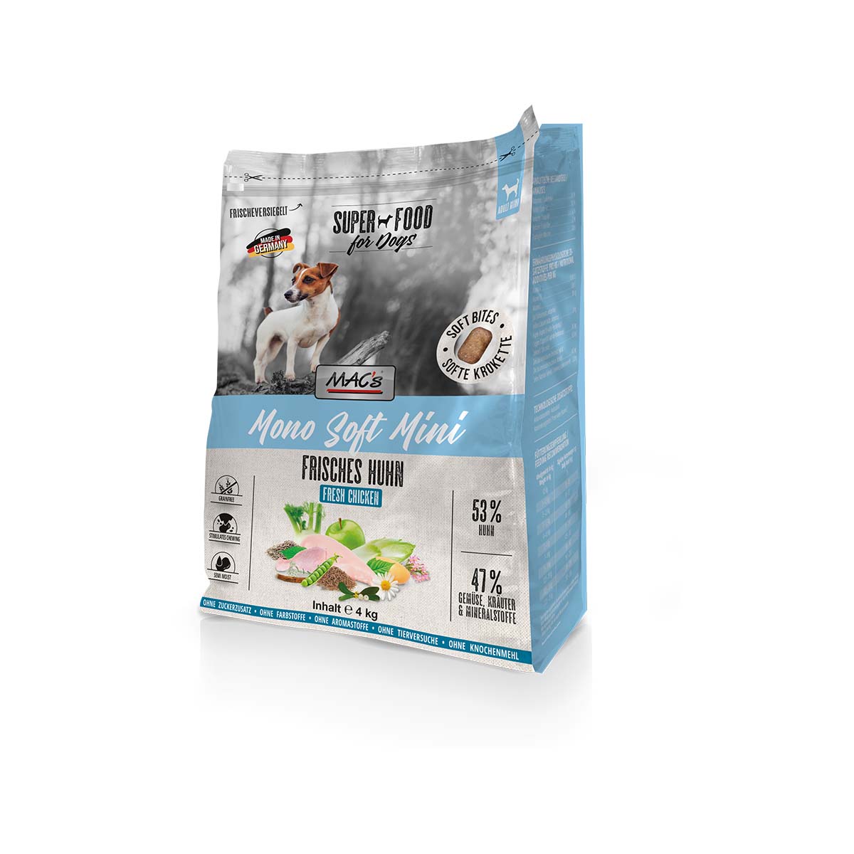 MAC's Dog Mono Soft Mini Frisches Huhn 4 kg, Hunde-Trockenfutter, getreidefrei und monoprotein für kleine Hunde, hergestellt in Deutschland