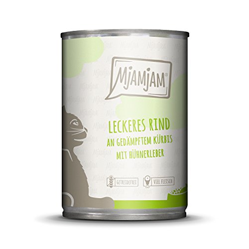 MjAMjAM Premium Nassfutter für Katzen, leckeres Rind an gedämpftem Kürbis, getreidefrei, 1 x 400 g, hoher Fleischanteil