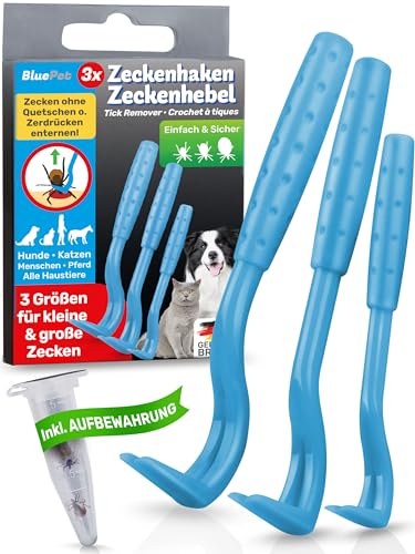 BluePet 3er Set Zeckenhaken, Zeckenentferner für Hunde, Katzen, Pferde & Menschen, präzise Handhabung, verschiedene Größen, hochwertiger Kunststoff