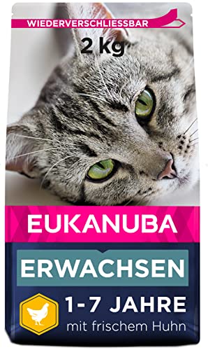 Eukanuba Katzenfutter trocken Huhn, Premium Trockenfutter mit hohem Fleischanteil für erwachsene Katzen ab 1 Jahr, 2 kg