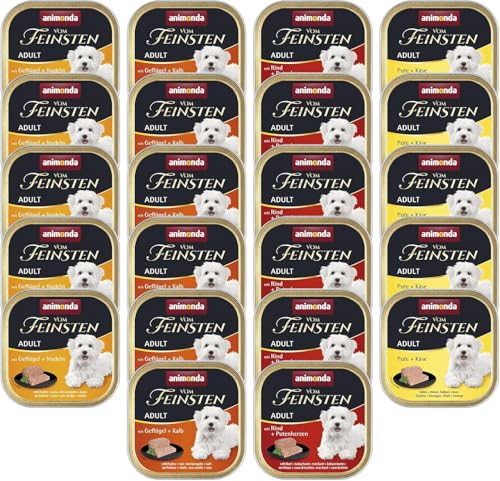 animonda Vom Feinsten Adult Feinschmecker Vielfalt, Hundenassfutter ohne Getreide, 22 x 150 g, feinstückige Pasteten mit verschiedenen Sorten für ausgewachsene Hunde