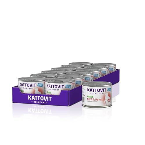 KATTOVIT Niere/Renal Nassfutter für Katzen, glutenfreies Diätfutter mit Putenstückchen, 12 x 185 g Dose