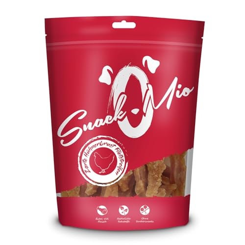 SnackOMio Premium Hundesnack, zarte Hühnerbrust Filetstreifen, getreidefrei, 1 x 500g, BARF geeignet, luftgetrocknet, ohne Farb- und Lockstoffe