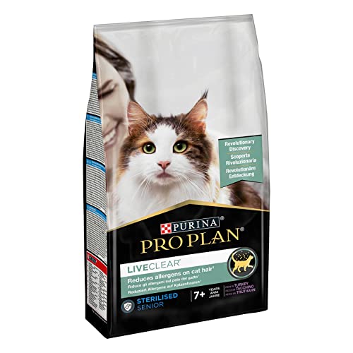 PURINA PRO PLAN LiveClear Sterilised Senior 7+ Trockenfutter mit Truthahn, 1,4 kg | Unterstützt gesundes Immunsystem und Harnwege, reduziert Katzenallergene