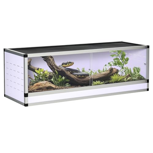 PawHut Aluminium Terrarium 120 x 40 x 40 cm, Mesh-Terrarium für Reptilien, Amphibien und Spinnentiere, gute Belüftung, Acryltür, DIY-Design in Weiß, Silber und Schwarz