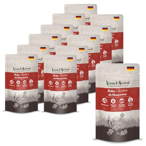 Venandi Animal Premium Nassfutter für Katzen Huhn Monoprotein, 12er Pack (12 x 125 g), getreidefrei, 99% Fleischanteil