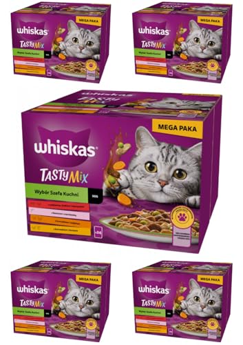 Whiskas Tasty Mix Chef´s Choice, Katzennassfutter in Sauce, 120 Portionsbeutel (5x24x85g), nachhaltig produziert