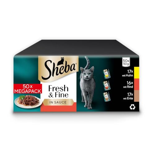 Sheba CATCARE Pouch Nassfutter, Fresh & Fine (Fleisch), Chunks in Soße für ausgewachsene Katzen, 50g Multipack